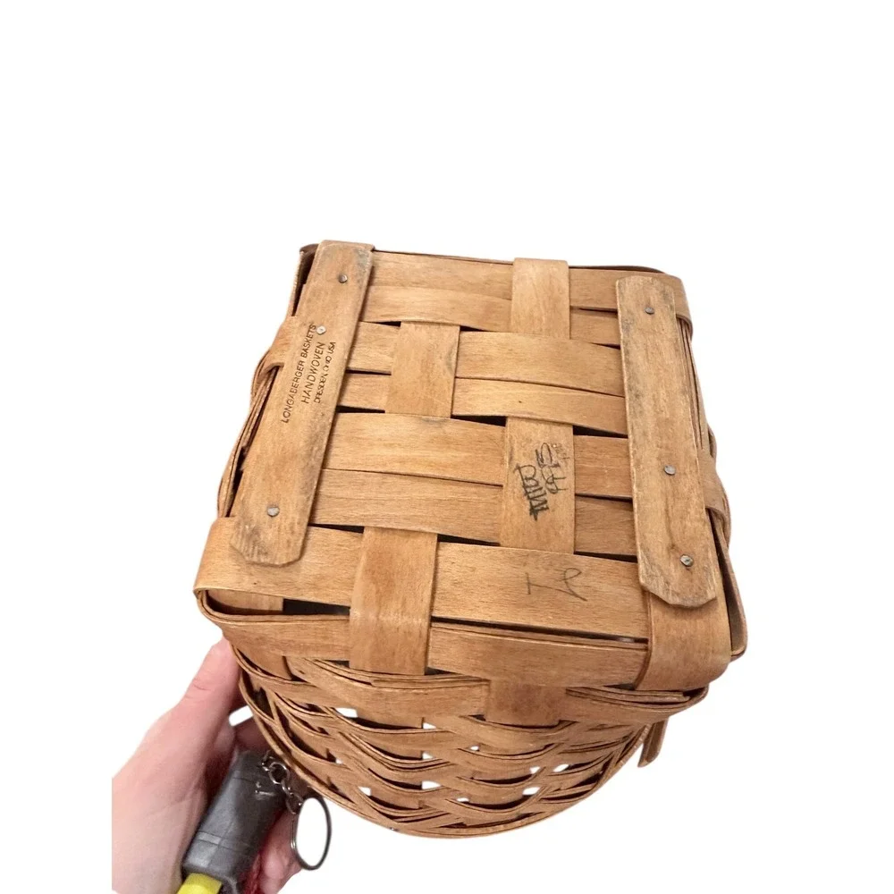 Longaberger Basket Handwoven Round Tapered Swinging Handle Natural Wood USA Made